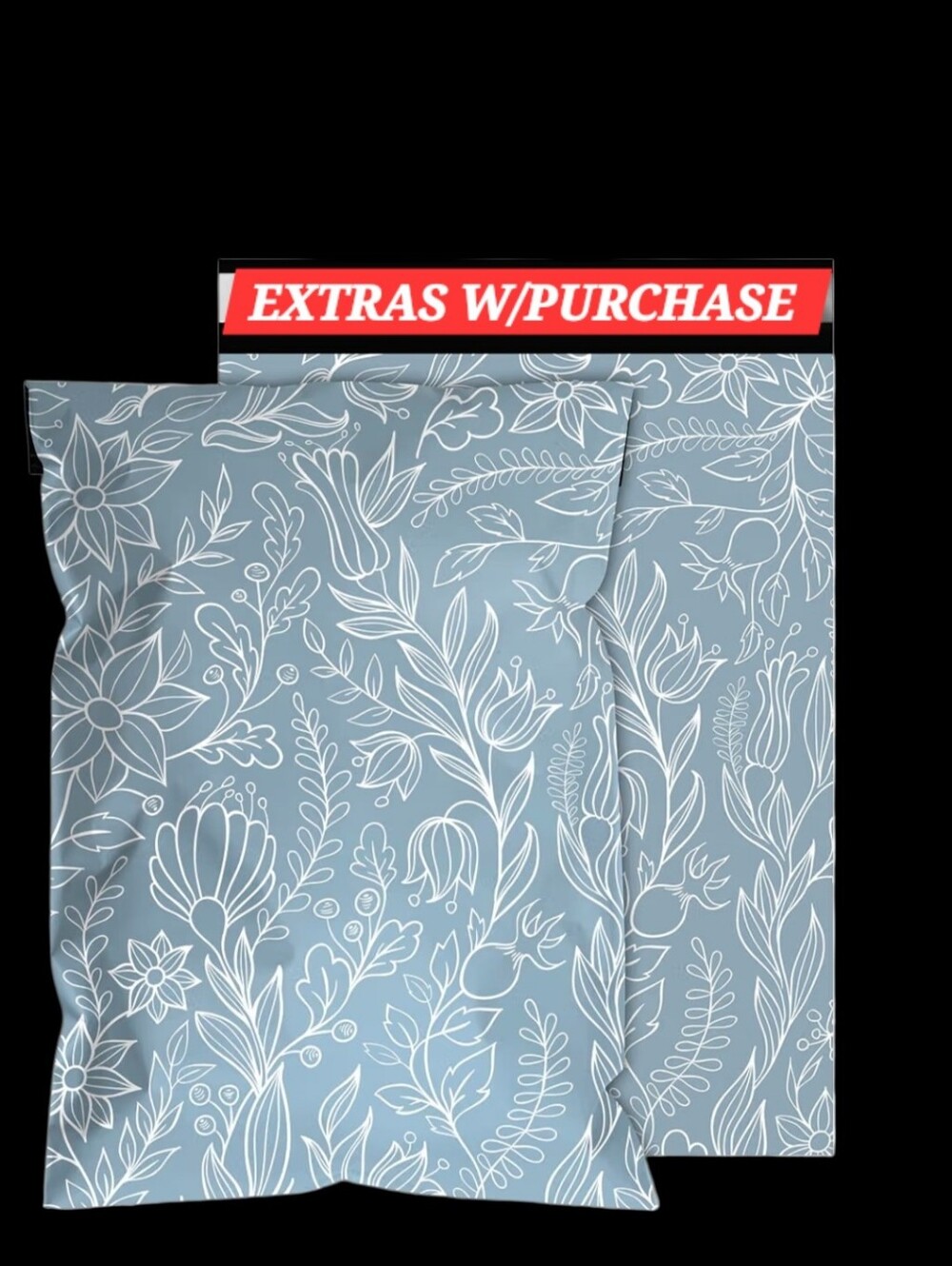 20ct. 6x9 Polymailers Blue-Gray White Botanical Print Random Cards/Stickers